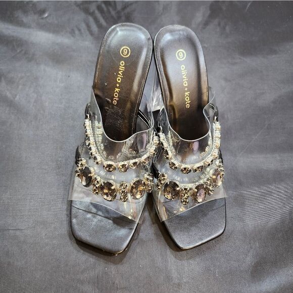 BRAND NEW OLIVER & KATE CLEAR STRAP JEWEL EMBELLISHMENTS OPEN-TOE SANDAL - Picture 2 of 14